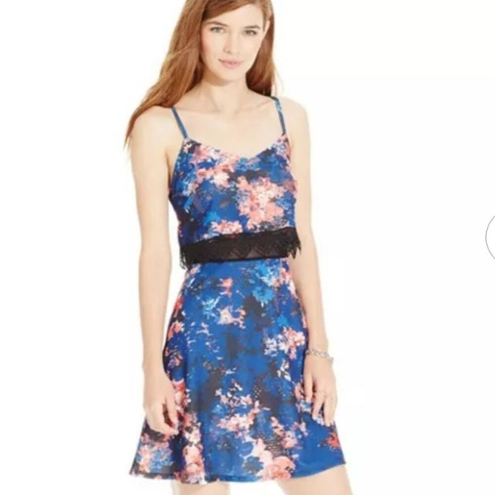 Material Girl Mesh Waist Floral Lace Mini Sun Dress Size Medium